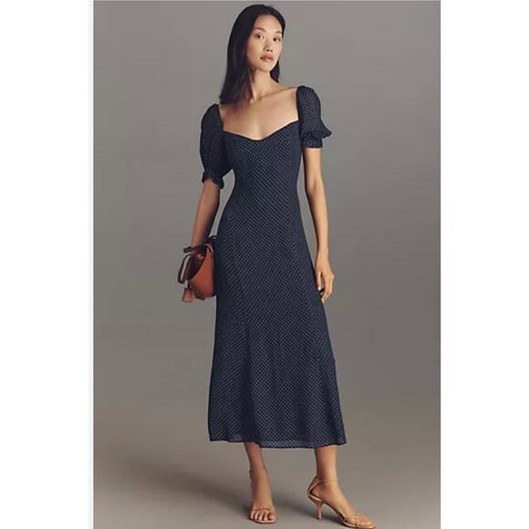 Reformation Gloria Button Polka Dot Midi Dress - Size 2 - Picture 1 of 5